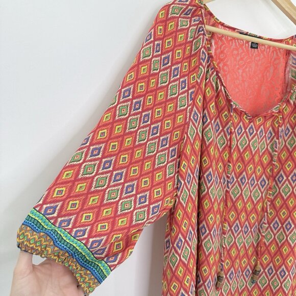 Zac & Rachel Plus Size Chiffon Tie Front‎ Pullover Lace Accent Blouse 2x Boho - Picture 3 of 12